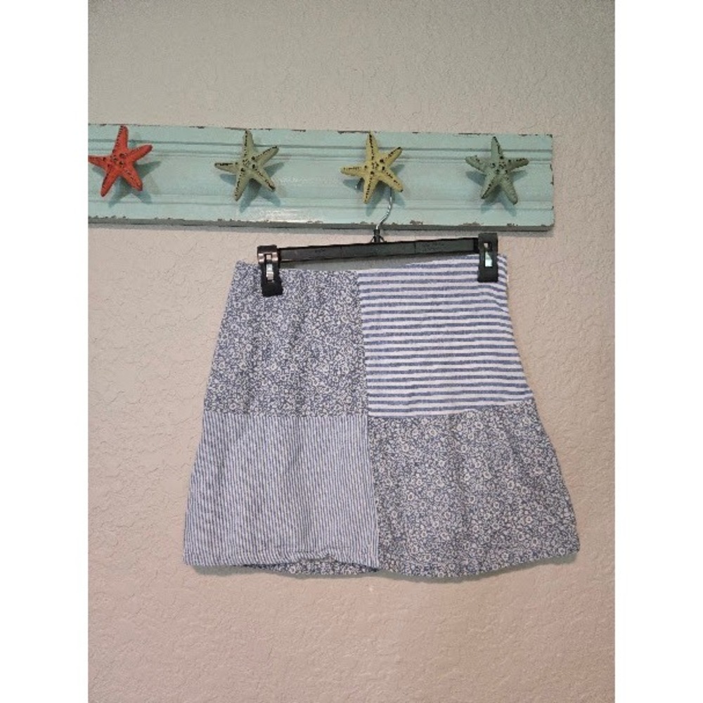American Eagle Patchwork Mini Skirt Blue White Floral Striped Size S Cottagecore